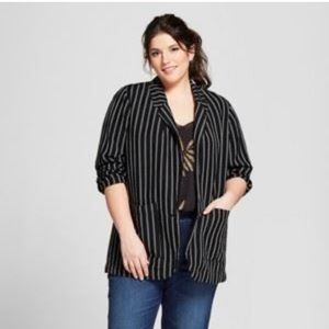 Women's Black Striped Lightweight Linen Blazer